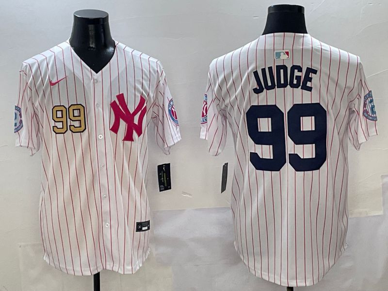 Men New York Yankees #99 Judge White Stripe Jointly Name Nike 2025 MLB Jersey style 4